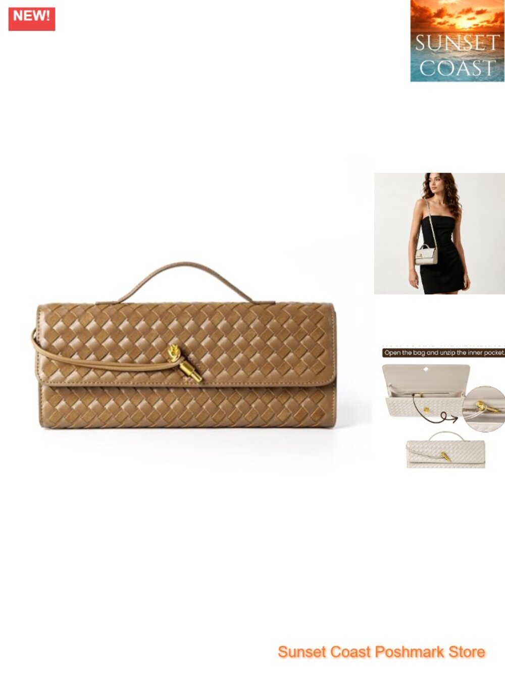 Woven Vegan Leather & Suede Evening Clutch Crossbody Bag